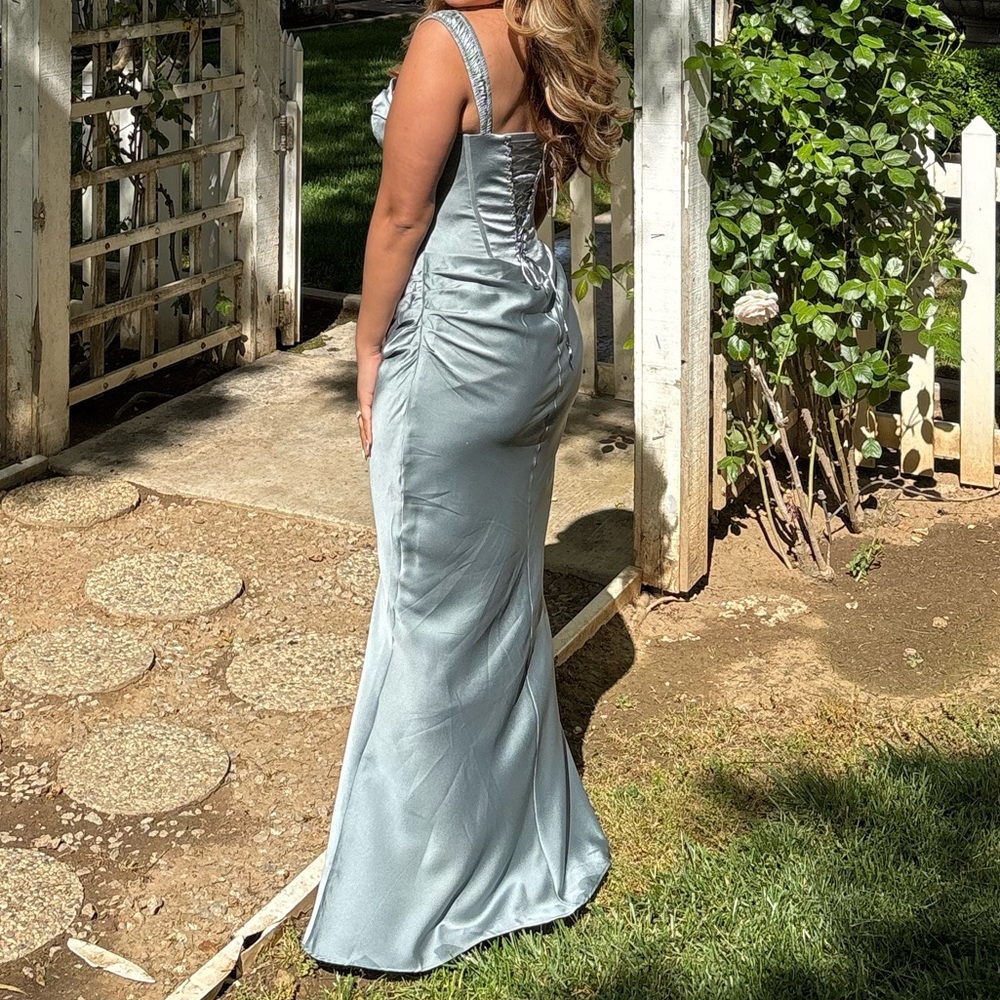 ASOS sea green/ blue corset detail satin maxi dress - Picture 2 of 3